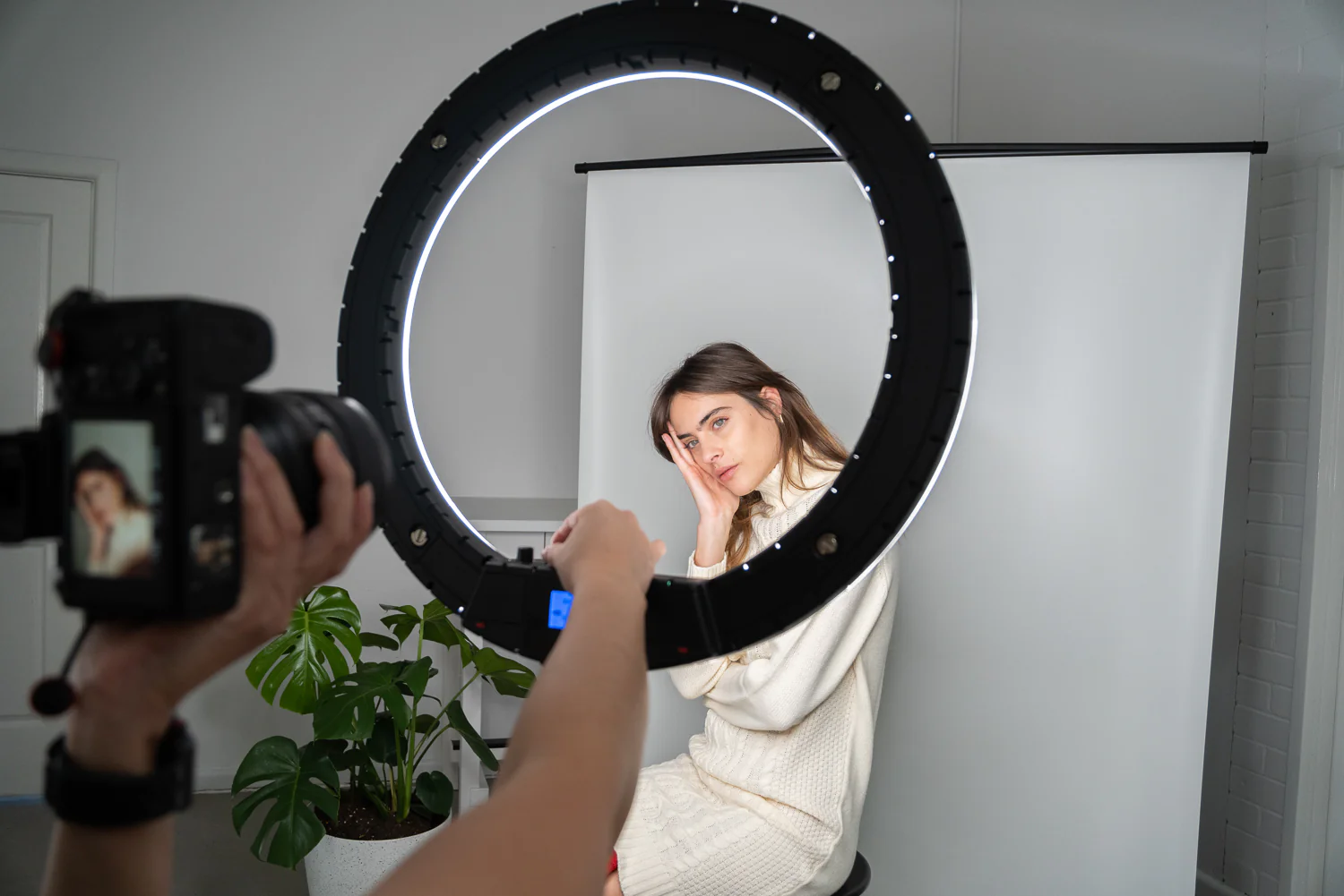 Portrait photoshoot with ring light setup