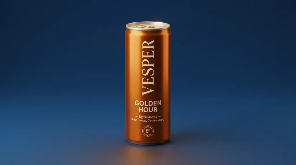AI-generated product packaging design featuring a beverage can on a dark background created with best AI tool for product images