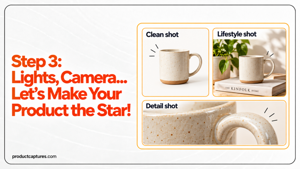 Examples of 360-degree product photography, multiple angles, and AI-enhanced product images.